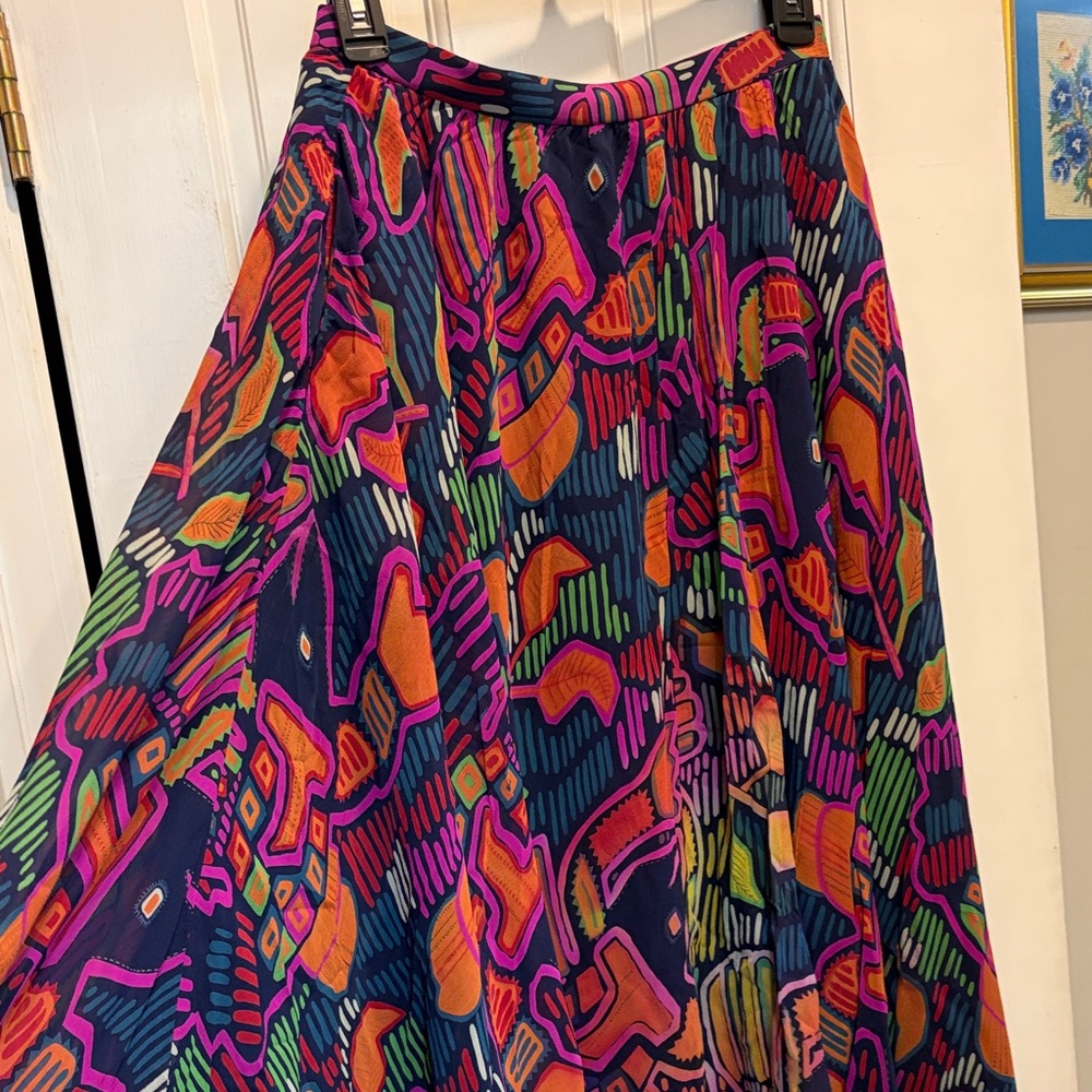 Vintage Designer Bob Mackie Collection II 100% Silk Multicolored Maxi Skirt - Picture 3 of 12